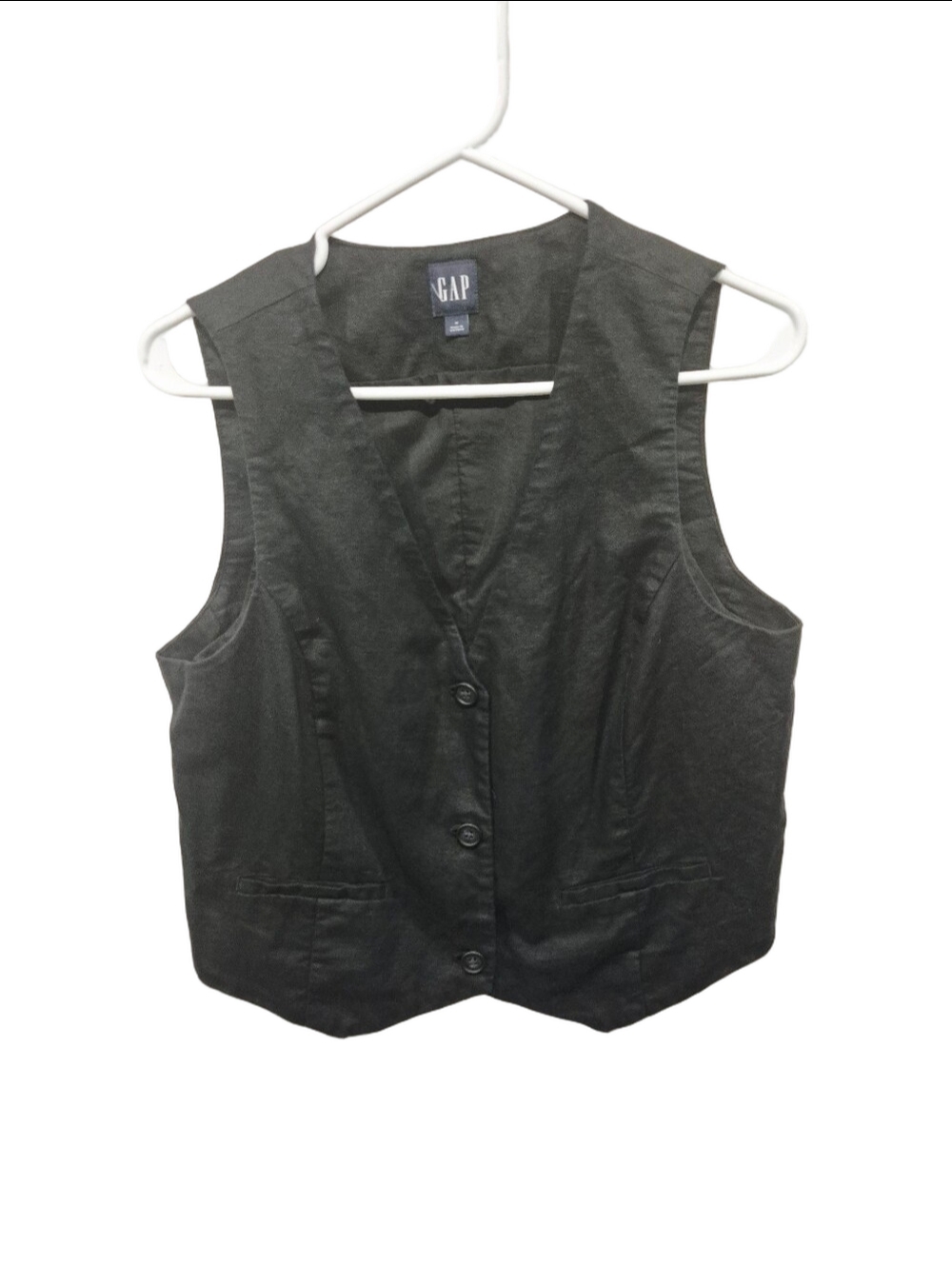 Gap Linen Blend Button-Front Tailored Waistcoat Vest Black Medium